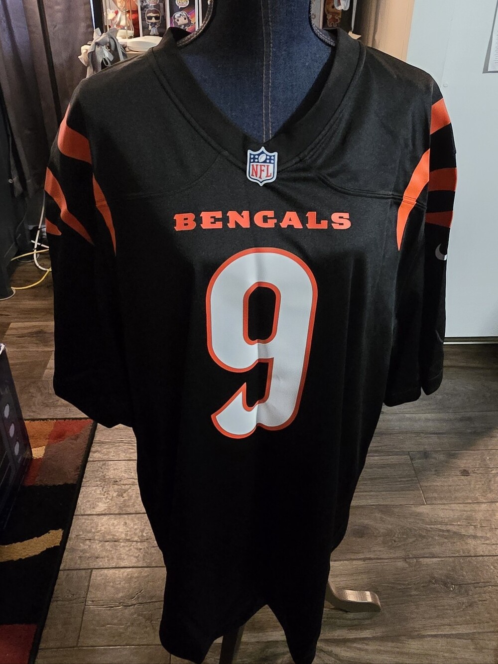 NFL Bengals Black and Orange #9 Football Jersey
